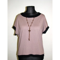 Bluzka capucino ze srebrnym brokatem i czarnym wykończeniem